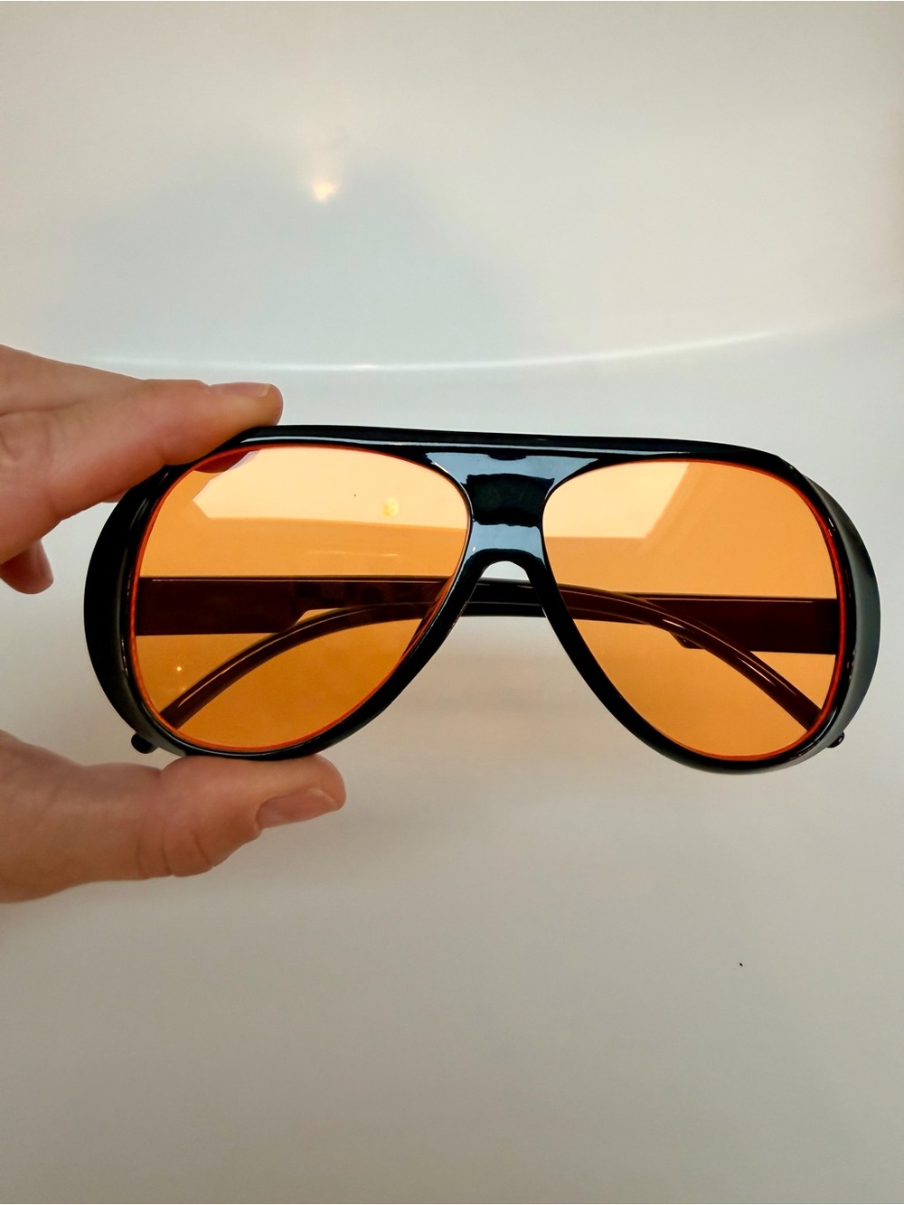 Black Frame Orange Lens Retro Oversized Aviator Sun Glasses